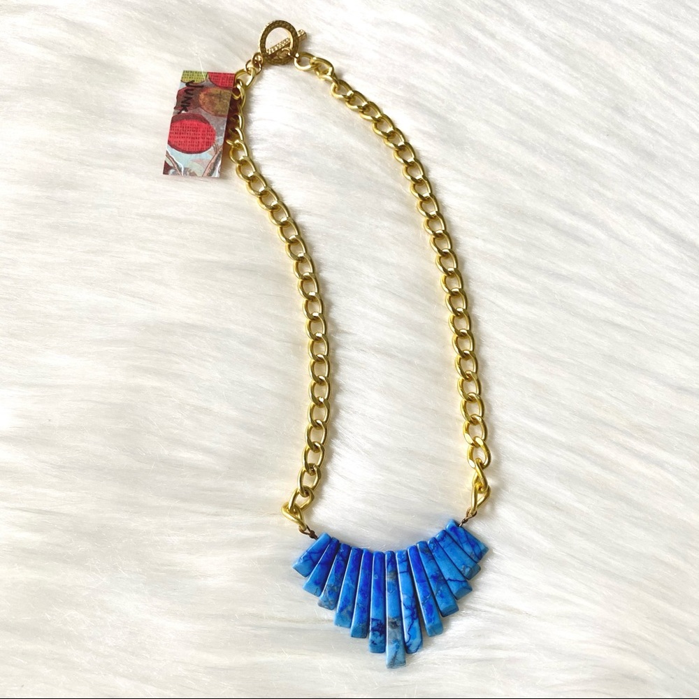 New! Unique Blue Stone Necklace on Chain